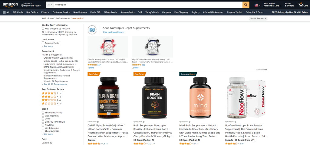 Nootropics on Amazon