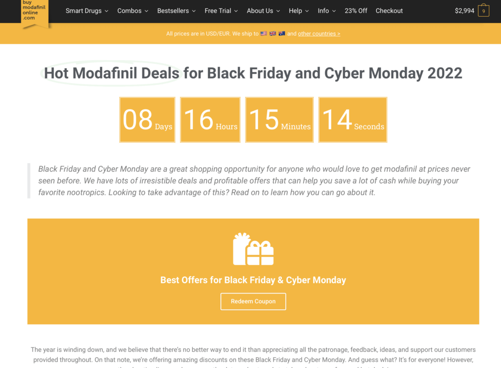 Buy Modafinil Online Black Friday Cyber Monday Deals 2022