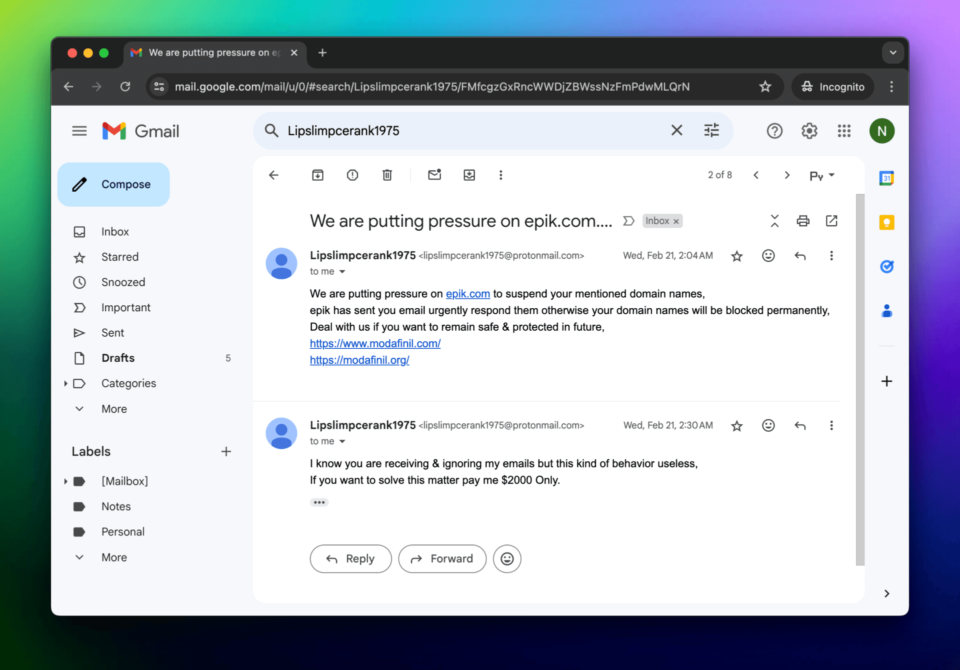 Email About Domain Epik - Modafinil.org Email About Domain Epik